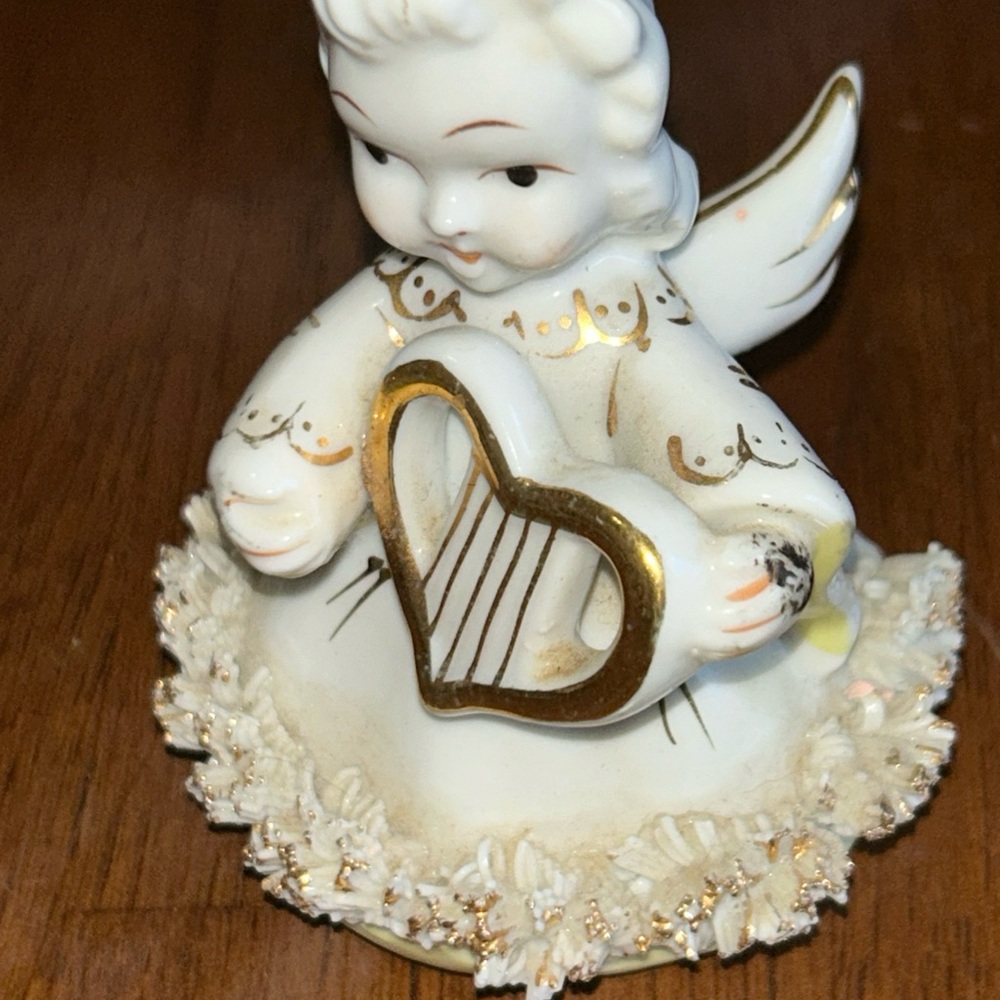 1950’s Bloom Porcelain Angel Figurine with Gold Accents 3.75” Tall EUC